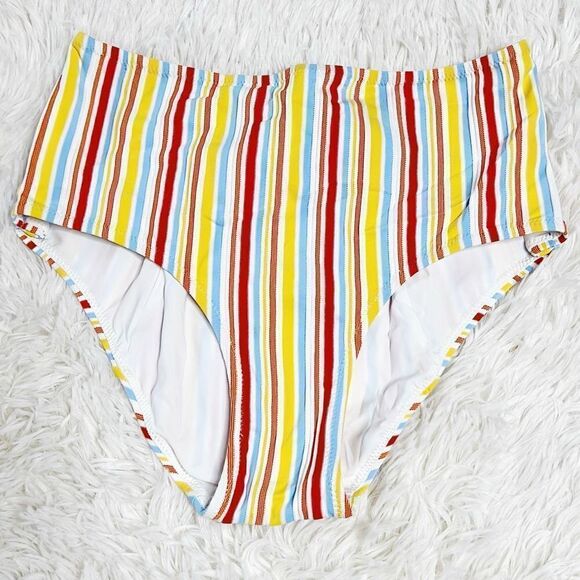 Lemlem Mokati High-Waisted Bikini Bottoms Orange Striped New Size Small - Picture 3 of 8